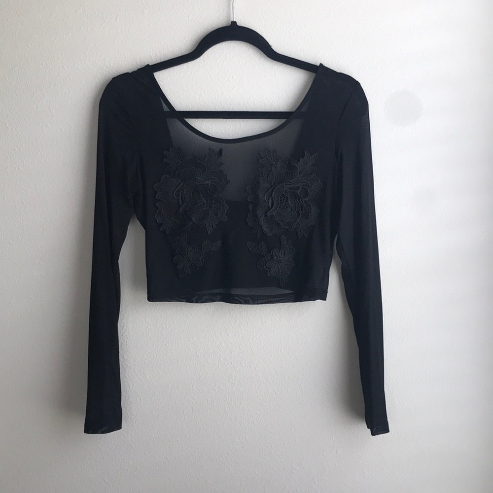 Embroidered Mesh Crop Top